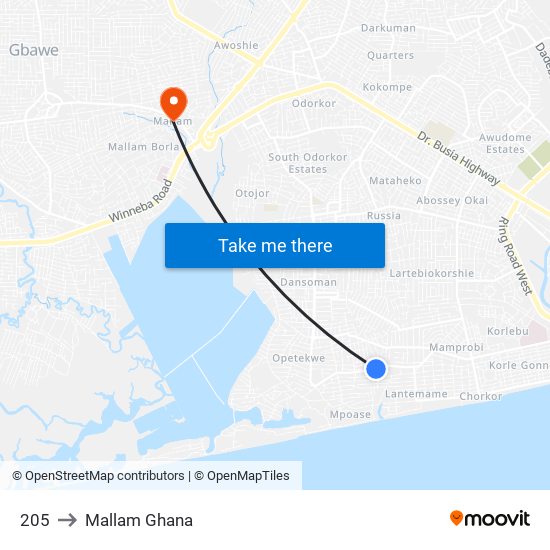 205 to Mallam Ghana map