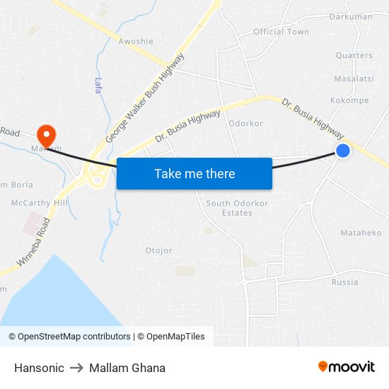 Hansonic to Mallam Ghana map