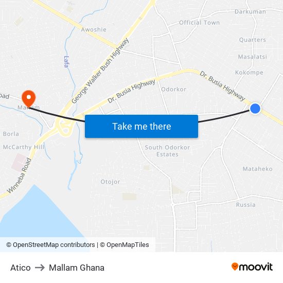 Atico to Mallam Ghana map