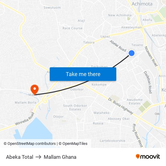 Abeka Total to Mallam Ghana map