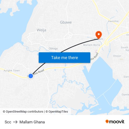 Scc to Mallam Ghana map
