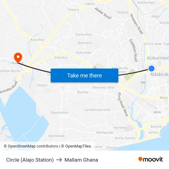 Circle (Alajo Station) to Mallam Ghana map