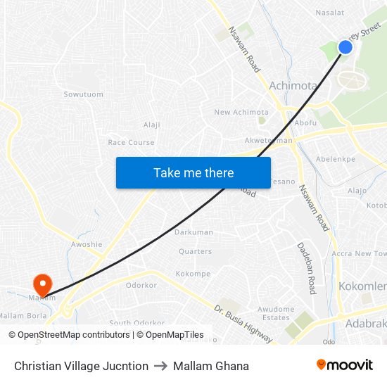 Christian Village Jucntion to Mallam Ghana map
