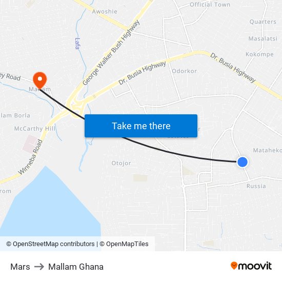 Mars to Mallam Ghana map