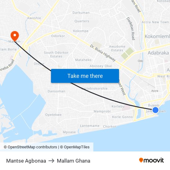 Mantse Agbonaa to Mallam Ghana map