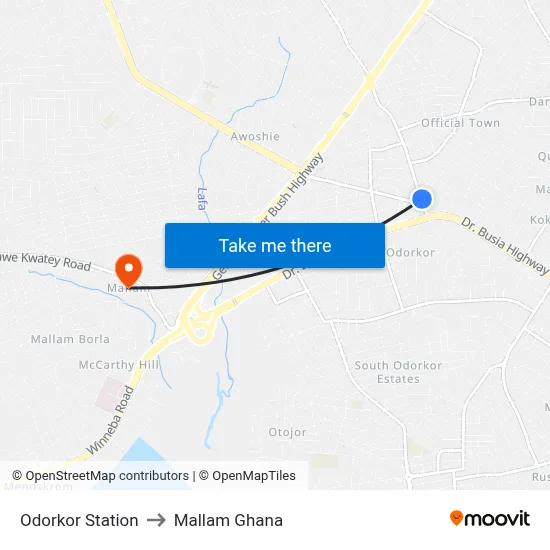 Odorkor Station to Mallam Ghana map