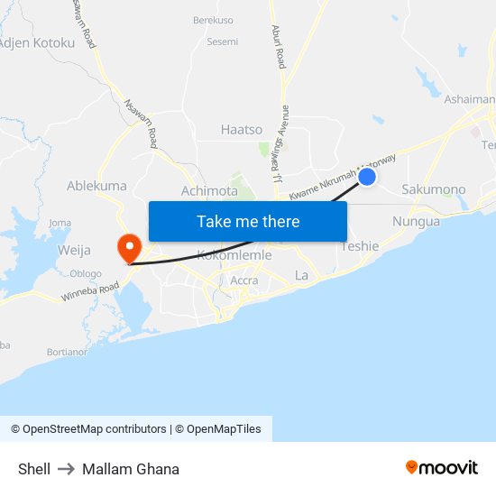 Shell to Mallam Ghana map
