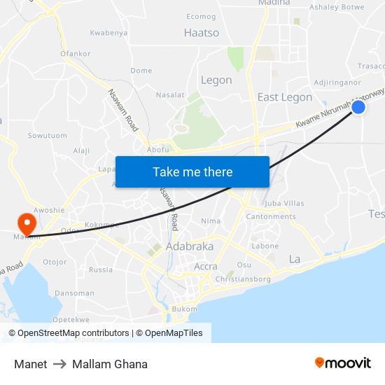 Manet to Mallam Ghana map