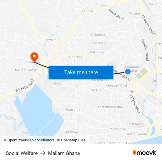 Social Welfare to Mallam Ghana map