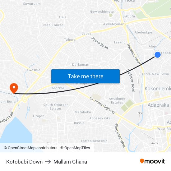 Kotobabi Down to Mallam Ghana map