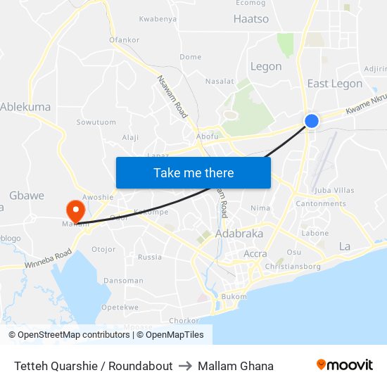 Tetteh Quarshie / Roundabout to Mallam Ghana map