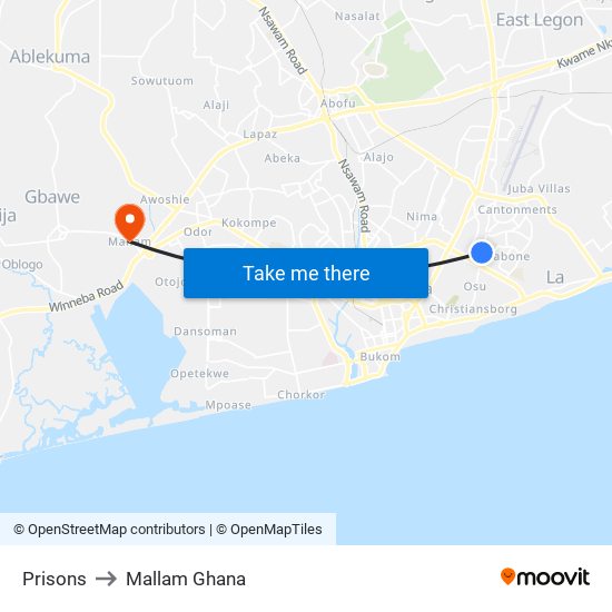 Prisons to Mallam Ghana map
