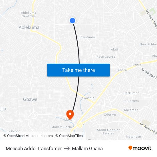 Mensah Addo Transfomer to Mallam Ghana map