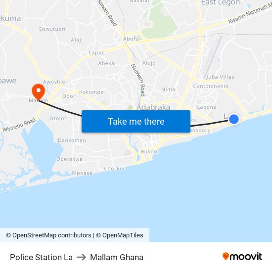 Police Station La to Mallam Ghana map