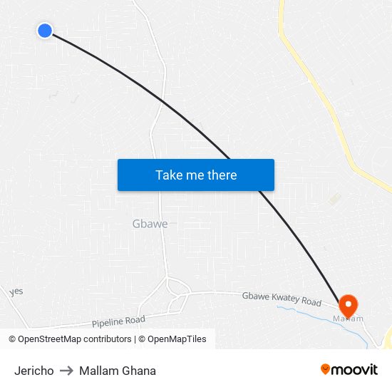 Jericho to Mallam Ghana map