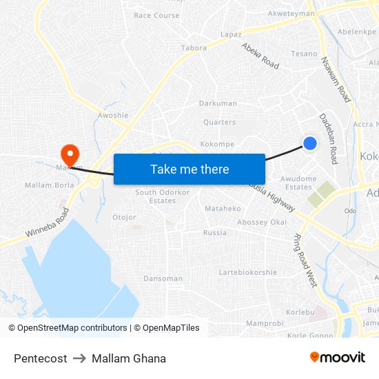 Pentecost to Mallam Ghana map