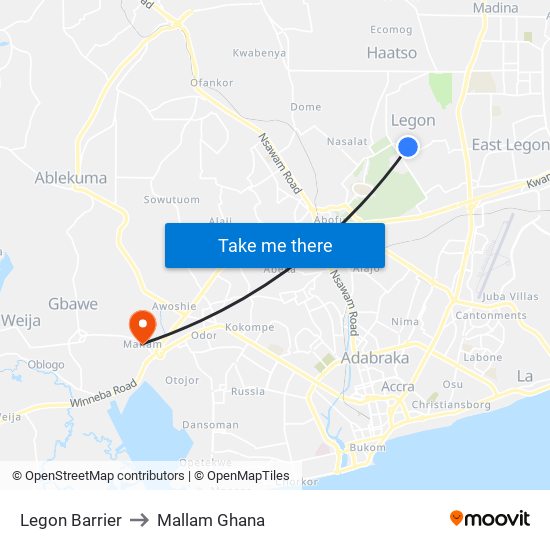 Legon Barrier to Mallam Ghana map