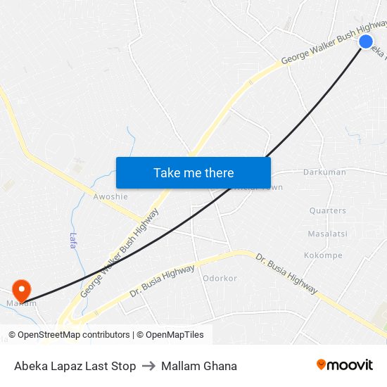 Abeka Lapaz Last Stop to Mallam Ghana map