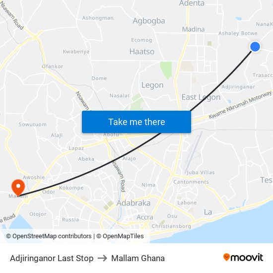 Adjiringanor Last Stop to Mallam Ghana map