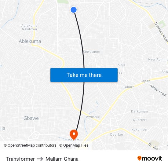 Transformer to Mallam Ghana map