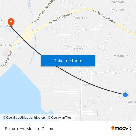 Sukura to Mallam Ghana map