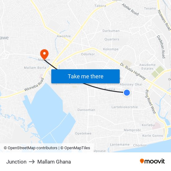 Junction to Mallam Ghana map