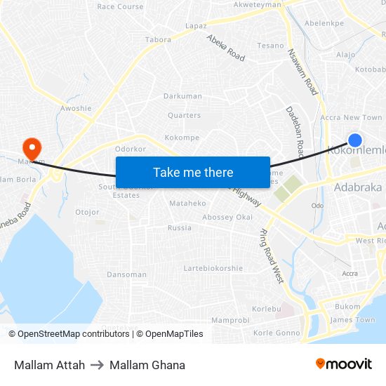 Mallam Attah to Mallam Ghana map