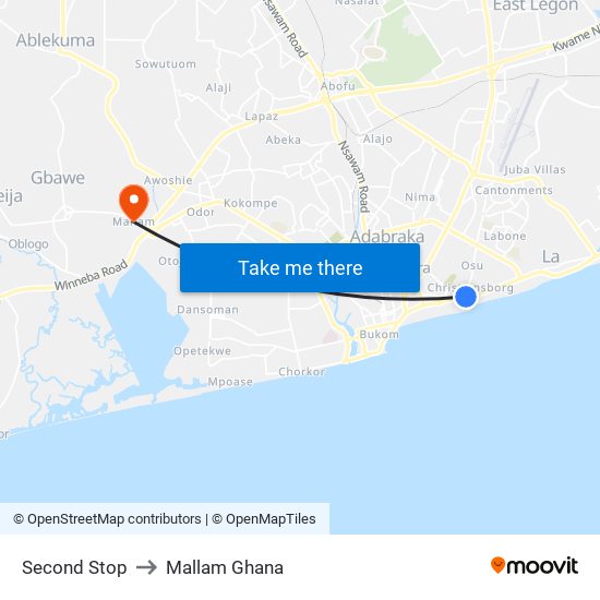 Second Stop to Mallam Ghana map