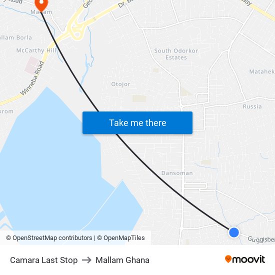 Camara Last Stop to Mallam Ghana map