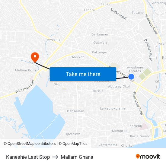 Kaneshie Last Stop to Mallam Ghana map