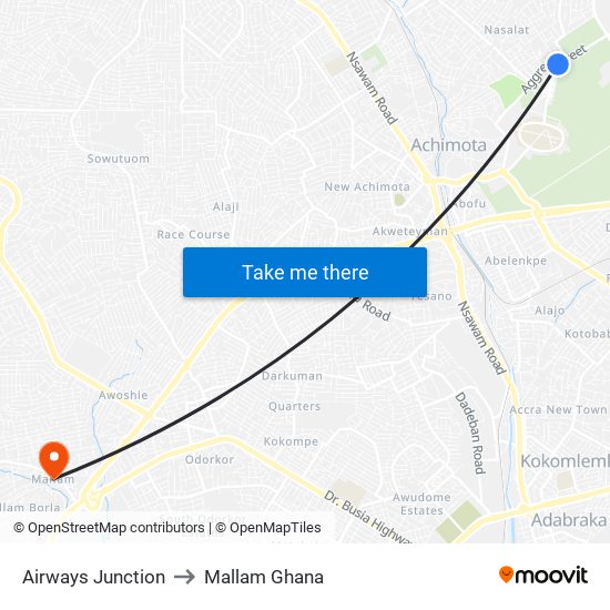 Airways Junction to Mallam Ghana map