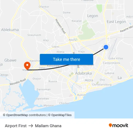 Airport First to Mallam Ghana map