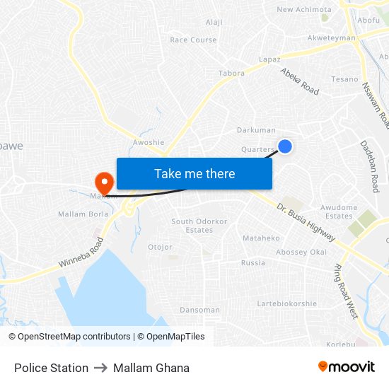 Police Station to Mallam Ghana map