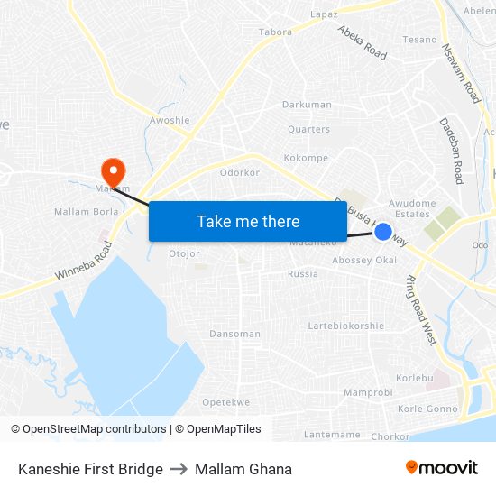 Kaneshie First Bridge to Mallam Ghana map