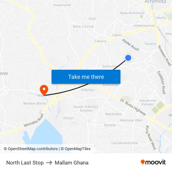 North Last Stop to Mallam Ghana map