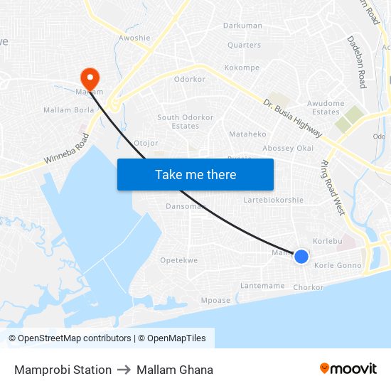 Mamprobi Station to Mallam Ghana map