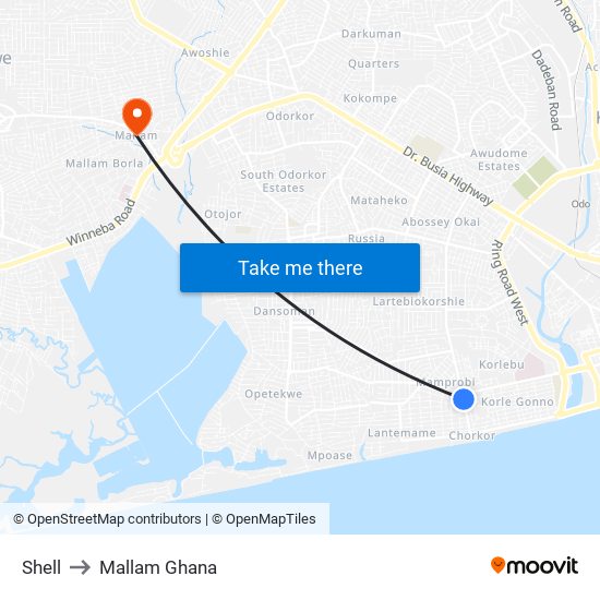 Shell to Mallam Ghana map