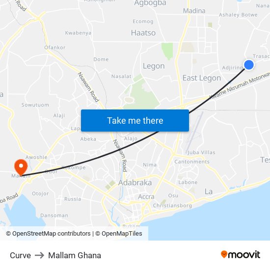 Curve to Mallam Ghana map