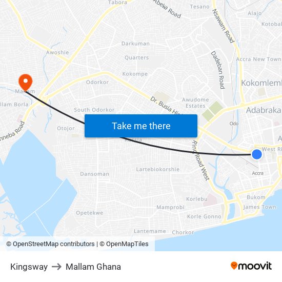 Kingsway to Mallam Ghana map