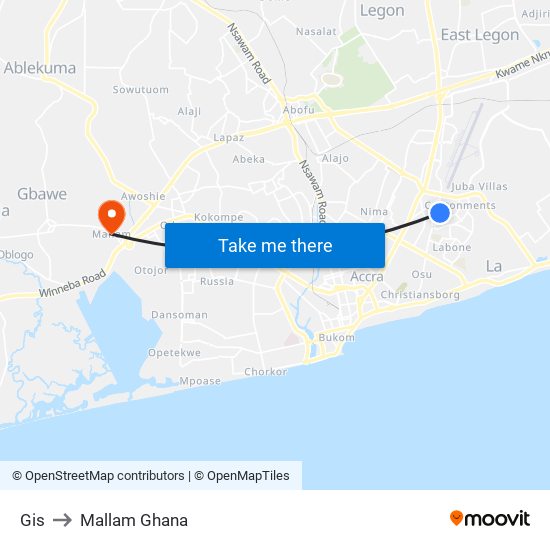 Gis to Mallam Ghana map