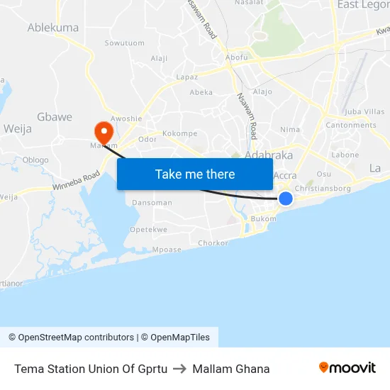 Tema Station Union Of Gprtu to Mallam Ghana map
