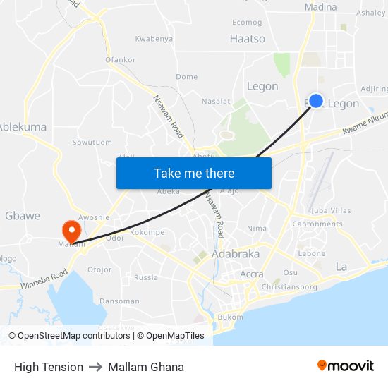 High Tension to Mallam Ghana map