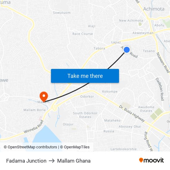 Fadama Junction to Mallam Ghana map
