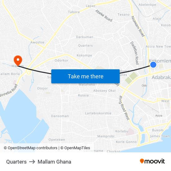 Quarters to Mallam Ghana map