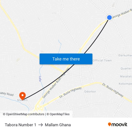 Tabora Number 1 to Mallam Ghana map