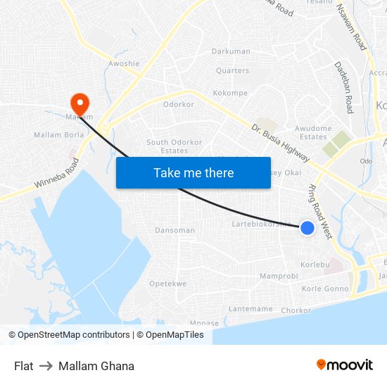 Flat to Mallam Ghana map