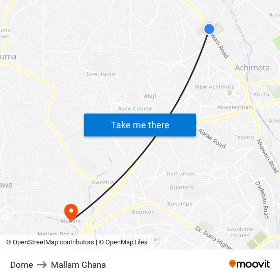 Dome to Mallam Ghana map