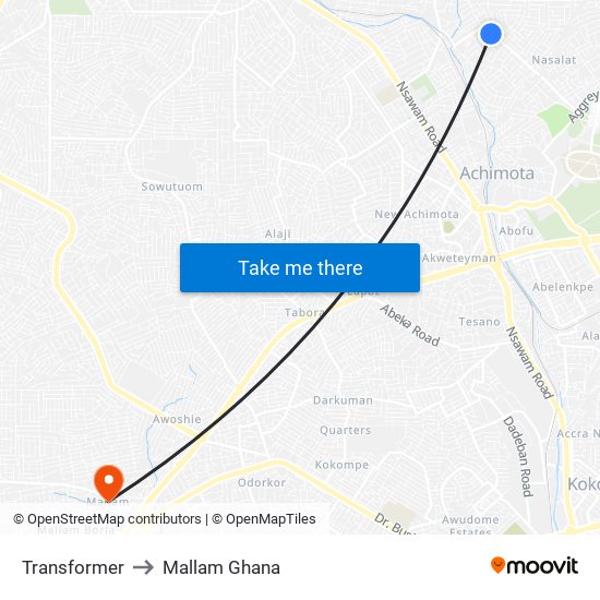 Transformer to Mallam Ghana map