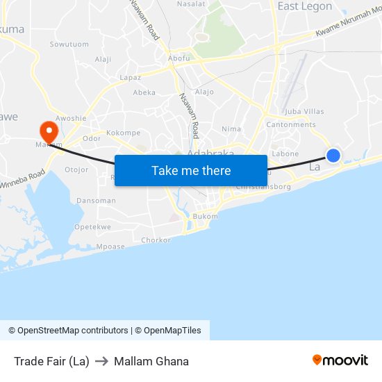 Trade Fair (La) to Mallam Ghana map