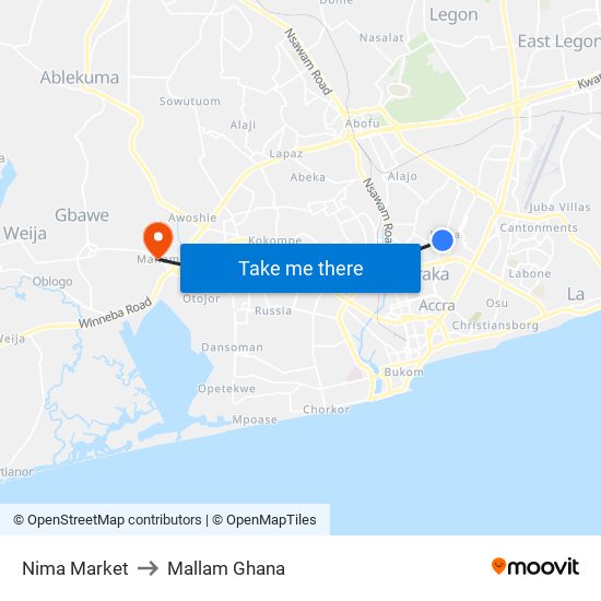 Nima Market to Mallam Ghana map